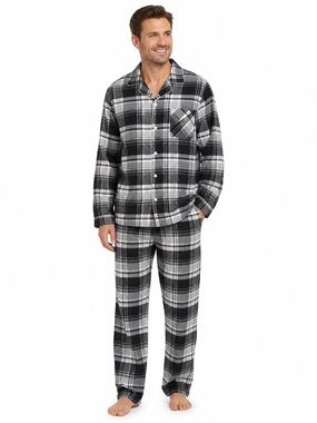 NWT Men's Black & Gray Plaid Flannel Pajama Set